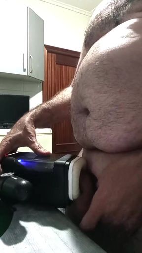 Handsome Mature Chubby with Big Fat Cock Fucking My Sex Machine Until I Cum Inside