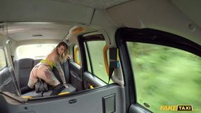 Sex Taxi Ava Austen rides a big black dildo on the backseat