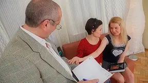TrickyOldTeacher - Two Chicks suck teachers cock and have threesome for improved grades