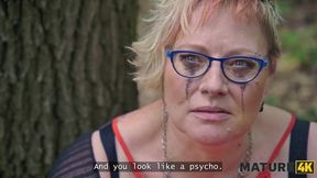 Blonde with Curvy Figure Cheats on Husband with Two Strangers in Public Threesome