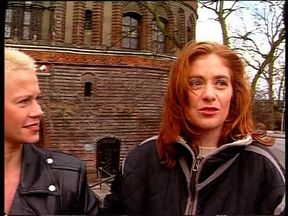 Pretty girls giving an outdoor interview