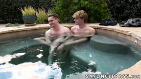 Stud Jay Tee sucks & fucks twink Skylar Finchh by the poolside