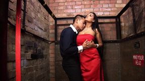 formal british brunette with big tits gets plowed in the the lift