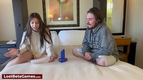 Cute couple strips down while playing connect four and getting intimate