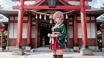 Blonde Miko at the Japanese Shrine