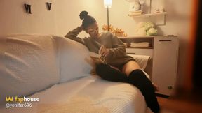 Cozy Tease: Soft Green Sweater and Socks Shaking