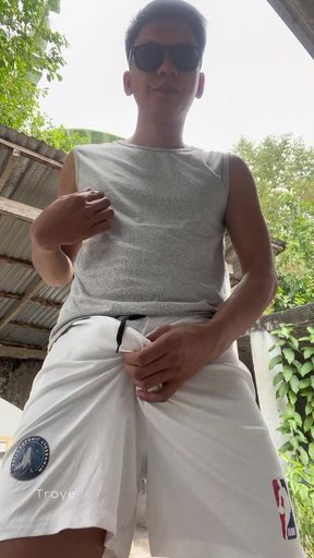 Big Asian Cock Inside the White Basketball Shorts