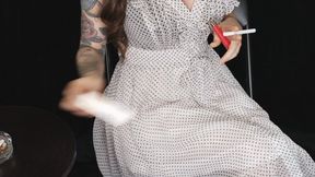 Smoking in White Polka Dot Dress