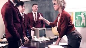 ”Detention students gangbang their big tits prof Dee Williams after school”