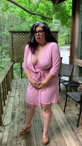 Curvy Maxine in glasses and high heels stripping outdoors and fingering herself.  Nipples cannot get any harder than this, HOT!!