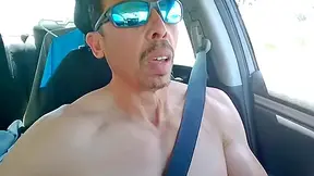 Sun Jerk And Muscle Daddy - Muscled Exhibitionist Drives Nude While Tugging