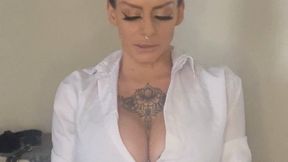 Kat the kinky secretary gets Numerous gags layered one after the other and finishes with a massive OTM white gag