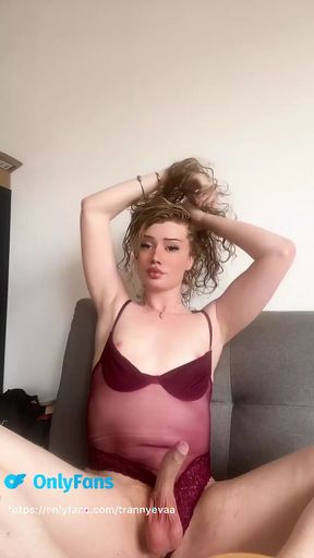 Sexy young trans with big cock masturbates