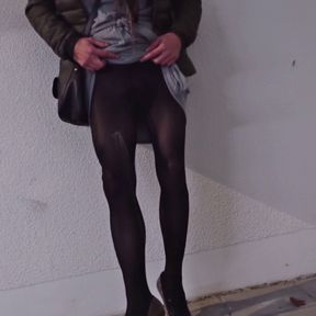 Very naughty outdoor piss in the pantyhose