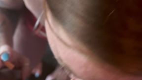 Red Bodysuit Sexy Smoking with Blow Job
