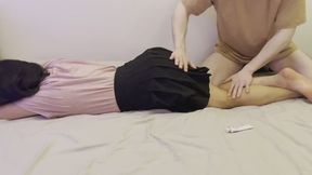 Light Spanking Session - Petite Woman in Pink Shirt and Black Skirt - (Spanking 1)