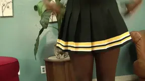 Three horny guys take turns fucking an ebony cheerleader