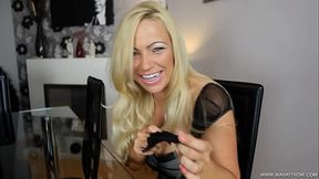 KINKY BLONDE WANTS YOU TO WANK UNDER DINNER TABLE AND WATCH HER STUFF HER CUNT WITH HER PANTIES