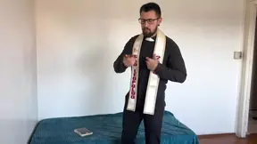 Exorcist-themed kinky fantasy with submissive redhead