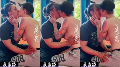 Butch dykes tongue kissing raw couple sweatpants love