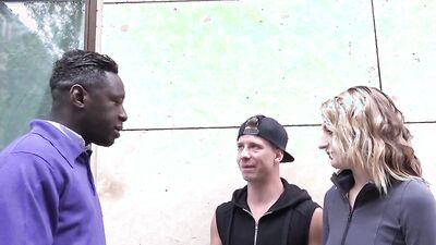 Cuckold spanks his girlfriend while black man butt-fucks her
