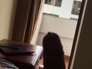 Window flash and cum for maid