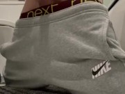 Lad in trackies strokes his dick and cums on floor