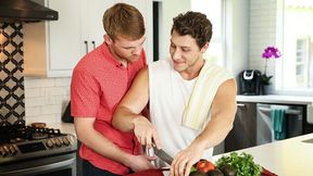 Two hotties fuck in the kitchen
