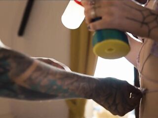 Tattoo Lesbian babes play with large ANAL toys - SQUIRTING on Eden Ivy - ATM, twat licking