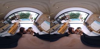 Two Latina tgirls riding your cock in VR threesome screaming cum