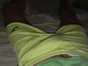 The Sexy Boy's Giant Cock Is Going to Burst in His Pants. Cum Squirts on His Hairy Balls