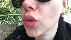 Sexy big lip lick & lip smelling & kiss & glasses fetish on the lake