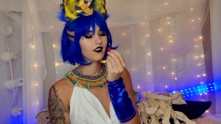 Ankha amadora de Animal Crossing Cosplay Solo Slut fodendo seus próprios buracos