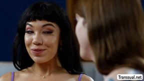 TS MILF licks and fucks busty babes wet pussy