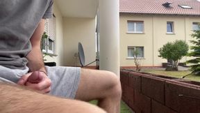 Russian Boy Plays with His Cock on the Terrace. Very Risky