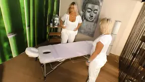 Lesbians milf pussy playing after massage