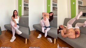 dildo play in white opaque pantyhose