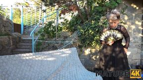 Granny Gets Excited Outdoors as She Sees a Potential Lover
