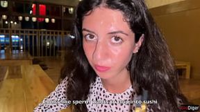 Public sushi eat-downs with creamy cum-stations, her face a buffet for my ejaculation delight