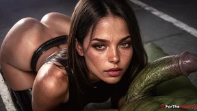a hot, tanned brazilian girl on the high heels and dressed in latex asked an orc to give her a lift home from the nightclub...to show her gratitude, she let him fuck her in every hole!! [ai]