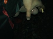 Behind a bar smoking uncut twink have to pull back foreskin if he want to pee