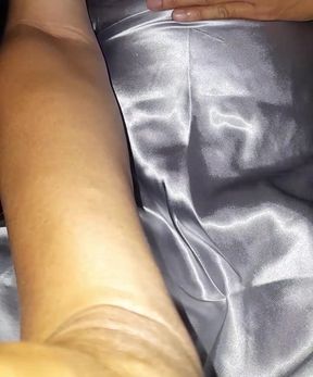 Masturbating Wearing Silver Satin Long Dress in Car
