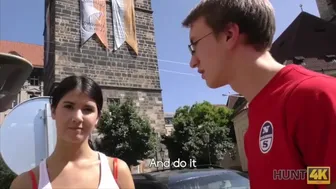 Petite brunette fucks for cash in public pickup