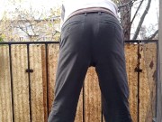 Risky public pissing on the balcony. Neighbors are watching!
