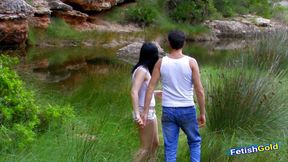 Horny stepbrother fucks innocent stepsister ass and pussy by the lake
