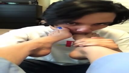Cute Boyfriend Kissing And Licking My Hot Feet & Toes With Blue Nail Polish