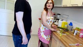 Tiny Emily's crimson stepsis gets a creampie surprise in the kitchen, sex dripping hot.