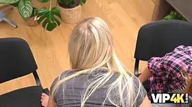 Vip4k. wonderful blonde with Natural Tits came to get a job and to screw on a tabletop