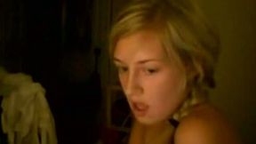 Hot chubby blonde teen masturbates and displays her perky tits