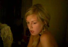 Hot chubby blonde teen masturbates and displays her perky tits